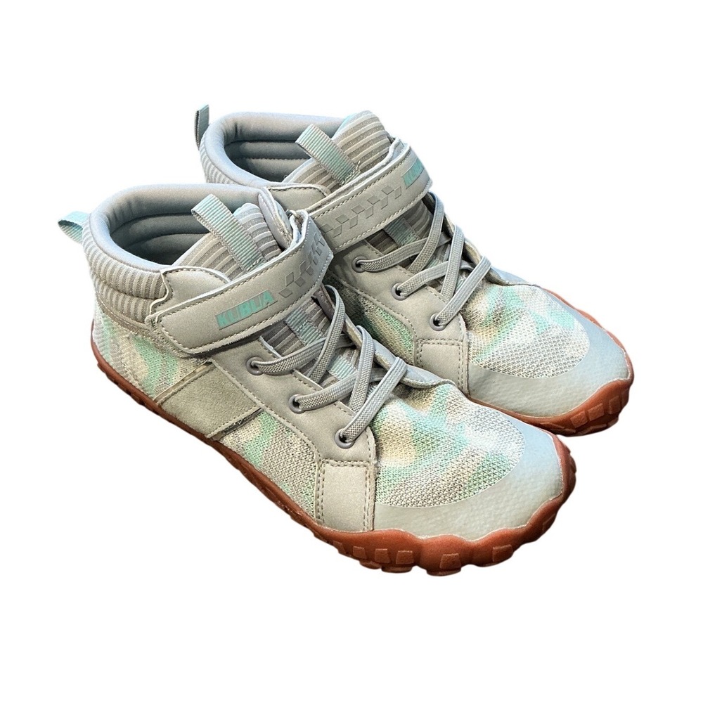 KUBUA Big Kid Barefoot High Top Sneakers Grey Mint Camo Wide Toe Box Size 38 (6)